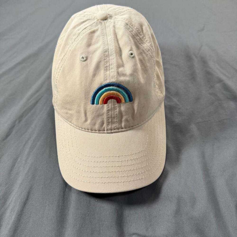 Mighty Fine Beige Rainbow Embroidered Baseball Cap Hat Cream